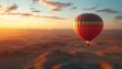 © Nawarit - Hot air balloon over the desert with glowing AR altitude and wind data, dynamic desert landscape, soft natural lighting, photorealistic