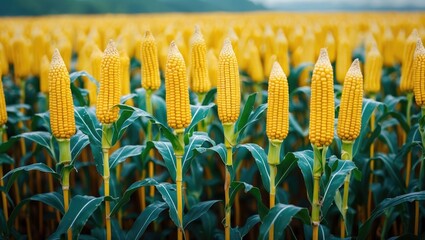 Aufkleber - Vibrant cornfield with mature maize plants displaying golden cobs surrounded by lush green leaves showcasing agricultural beauty and harvest.