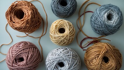 Poster - Assorted colorful yarn balls arranged aesthetically on a flat surface for knitting enthusiasts and crafting inspiration.