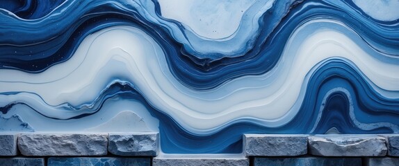 Aufkleber - Abstract fluid art background featuring light blue and denim hues with a wavy marble pattern and stone texture, ideal for creative projects.