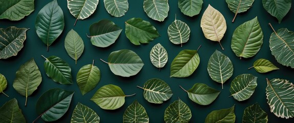 Wall Mural - Assorted Green Leaves on Dark Background with Text Space for Nature Themes or Eco-Friendly Designs