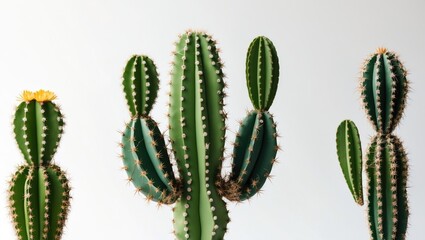 Aufkleber - Three distinct cacti in modern arrangement showcasing unique shapes and textures against a clean white background.