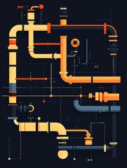 Leinwandbilder - Gas pipelines infographic shows flow patterns and connections within a minimalist design across a dark background. Generative AI