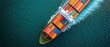 © MAGNIFIER - Container ship in import export and business logistic.By crane ,Trade Port , Shipping.cargo to harbor.Aerial view.Water transport.International.Shell Marine.Top view.