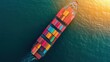 © MAGNIFIER - Container ship in import export and business logistic.By crane ,Trade Port , Shipping.cargo to harbor.Aerial view.Water transport.International.Shell Marine.Top view.