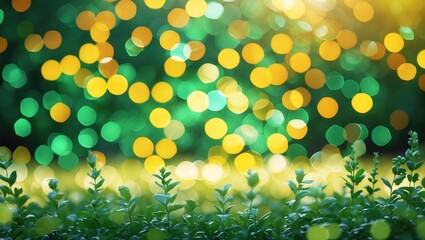 Wall Mural - vibrant bokeh background featuring green and yellow hues with lush foliage in the foreground, creati