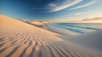 Sticker - Serene Coastal Landscape of Sand Dunes Meeting Calm Beach Waters at Sunset