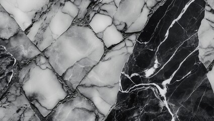 Wall Mural - Black and white marble texture on tiled surface revealing intricate stone patterns ideal for artistic backgrounds and design overlays.