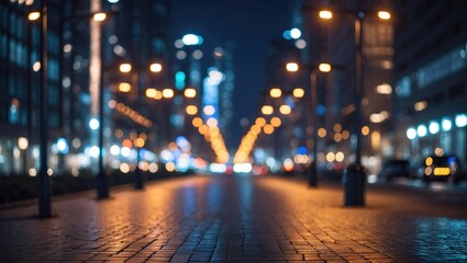 Wall Mural - city street at night illuminated by bokeh lights with a shallow depth of field creating a dreamy atm