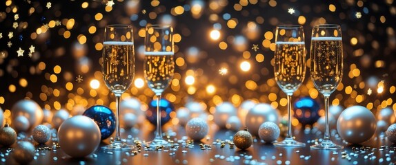 Wall Mural - elegant new year and christmas celebration background featuring bokeh effects with gold and white li