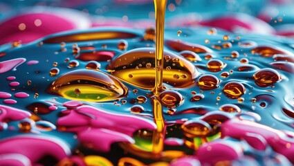 Wall Mural - vibrant mix of oil bubbles in vivid liquids showcasing colorful textures and reflections in a dynami