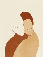 Poster - Embracing connection in a minimalist style with two figures sharing warmth and comfort in a calm atmosphere. Generative AI