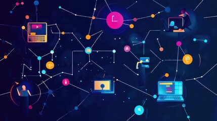 Network flat design top view theme information technology water color vivid. 