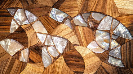 Wall Mural - Exquisite wooden texture with intricate mother of pearl inlay for elegant interior design