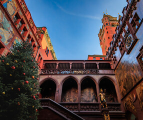 Wall Mural - Christmas tree at Rathaus des Kantons Basel Stadt townhall in Basel, Switzerland