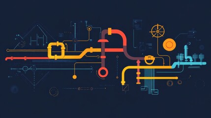 Leinwandbilder - Gas pipeline flow infographic depicting network connections and operational efficiency in energy transport systems. Generative AI