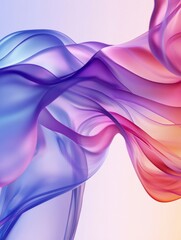 Fototapete - Colorful flowing abstract design showcasing smooth waves in shades of purple, pink, and blue against a light background. Generative AI