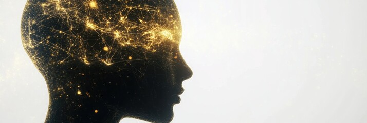 Aufkleber - Exploration of artificial intelligence through a human head profile showcasing complex neural connections and glowing synapses. Generative AI
