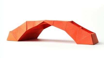 Canvas Print - An orange paper origami model of an arch bridge design