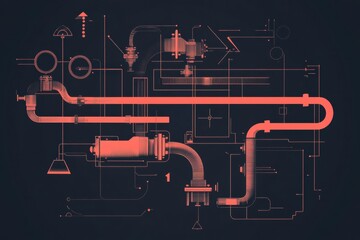 Leinwandbilder - Gas pipeline flow infographic illustrating a minimalist design and engineering layout for energy distribution infrastructure. Generative AI