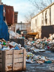 Aufkleber - Recycling plant showcasing conveyor belts and sorted waste in an industrial environment with ample text space. Generative AI