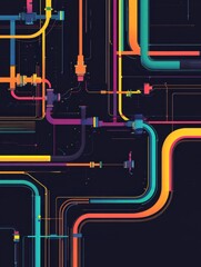 Leinwandbilder - Gas pipeline flow visualization showcasing interconnected pathways in a minimalist design with vibrant colors. Generative AI