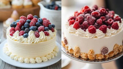 Aufkleber - Delicious desserts featuring fresh berries and creamy frosting at a local bakery during a sunny afternoon. Generative AI