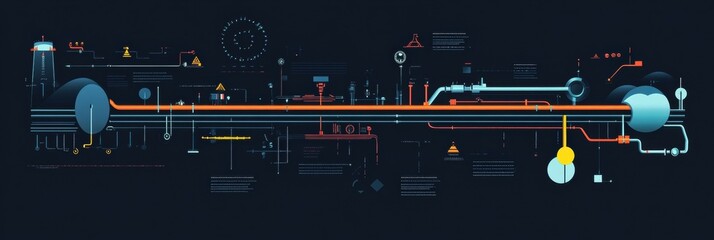 Leinwandbilder - Minimalist infographic depicting gas pipeline flow and infrastructure in a modern design. Generative AI