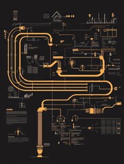Leinwandbilder - Minimalist infographic detailing gas pipeline network flow and structure for efficient energy distribution. Generative AI