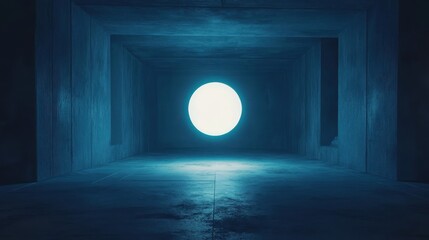 Wall Mural - A Futuristic Concrete Hallway With Glowing Circular Light Source