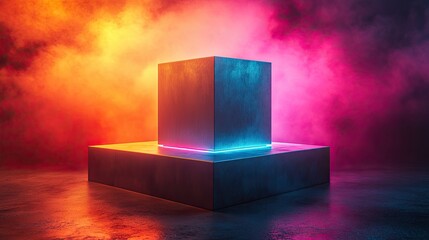 Wall Mural - a simple cube sitting on a larger lit up box