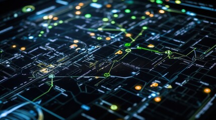 Wall Mural - complex network security system analyzing data flow and connections on a futuristic digital touchscr