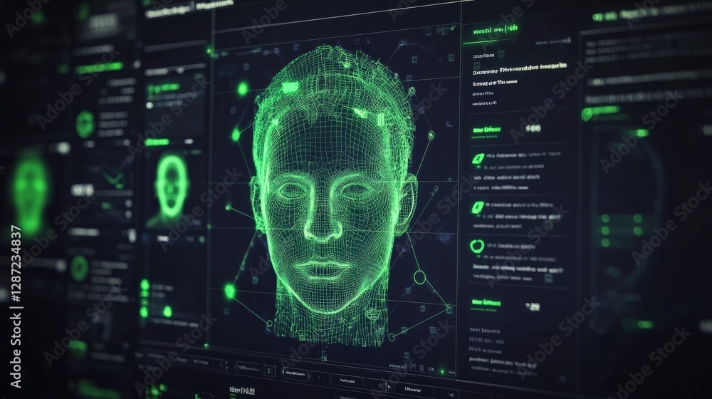 ภาพประกอบ Stock Futuristic biometric facial recognition system is ...