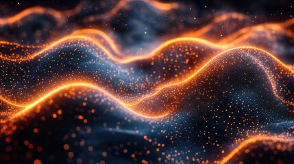 Wall Mural - glowing orange lines creating wave patterns with dark blue background
