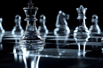 Wall Mural - A close-up view of a chessboard, with clear strategic positioning, creating a focused game atmosphere