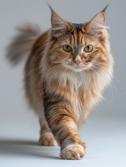 Wall Mural - Walking cat with red fur isolated on a white background , animal.