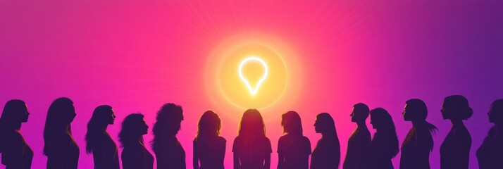Poster - This Womens Day poster showcases a radiant feminine symbol at its center, embraced by diverse silhouettes of women in solidarity