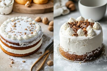 Poster - Deliciously decorated layer cakes ready for celebration at a cozy baking spot during afternoon light. Generative AI