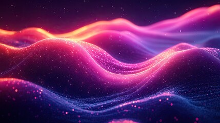 Wall Mural - abstract glowing wave forms with sparkling particles in space