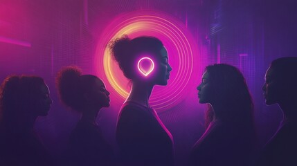 Poster - Celebrating Womens Day with powerful symbols and diverse silhouettes of women united in strength and empowerment. Generative AI