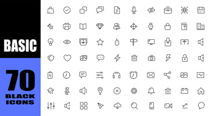 Basic user interface black icons. Line essential icons.