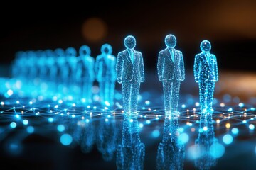 Wall Mural - futuristic digital representation of business professionals with neon glow on a technology-inspired 