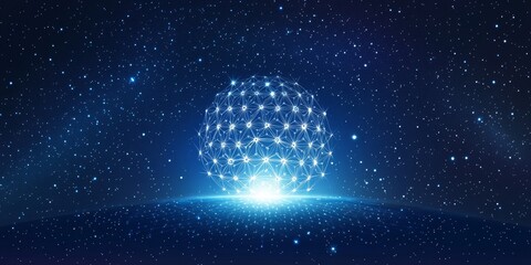 Global network sphere over planet, space background, digital concept