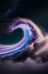 Wall Mural - A dynamic and colorful wave arcs dramatically against a dark background, emanating a sense of movement and energy. The interplay of light and dark shades creates a mystical and powerful atmosphere.