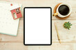 © EUNKYOUNG - 탁상위에 커피와 태블릿 목업,부동산 관련 업무 비즈니스