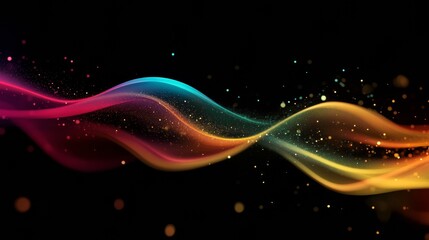 Wall Mural - vibrant multicolored light waves on a dark background, with glowing particles. futuristic digital ar