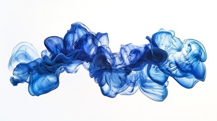 Poster - Abstract blue ink swirling in water against white background, fluid motion art. Creative expression and design concept