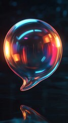 Poster - Colorful glass speech bubble with neon reflections on dark background, abstract light and communication concept