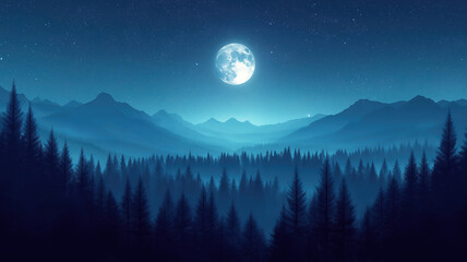 Wall Mural - dreamlike forest landscape at night, illuminated with soft glowing lights and mist