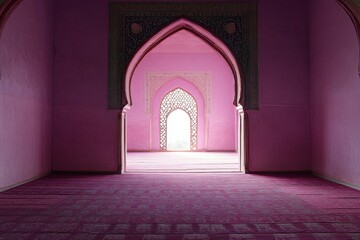 Wall Mural - An arched doorway leads into a vibrant pink interior space